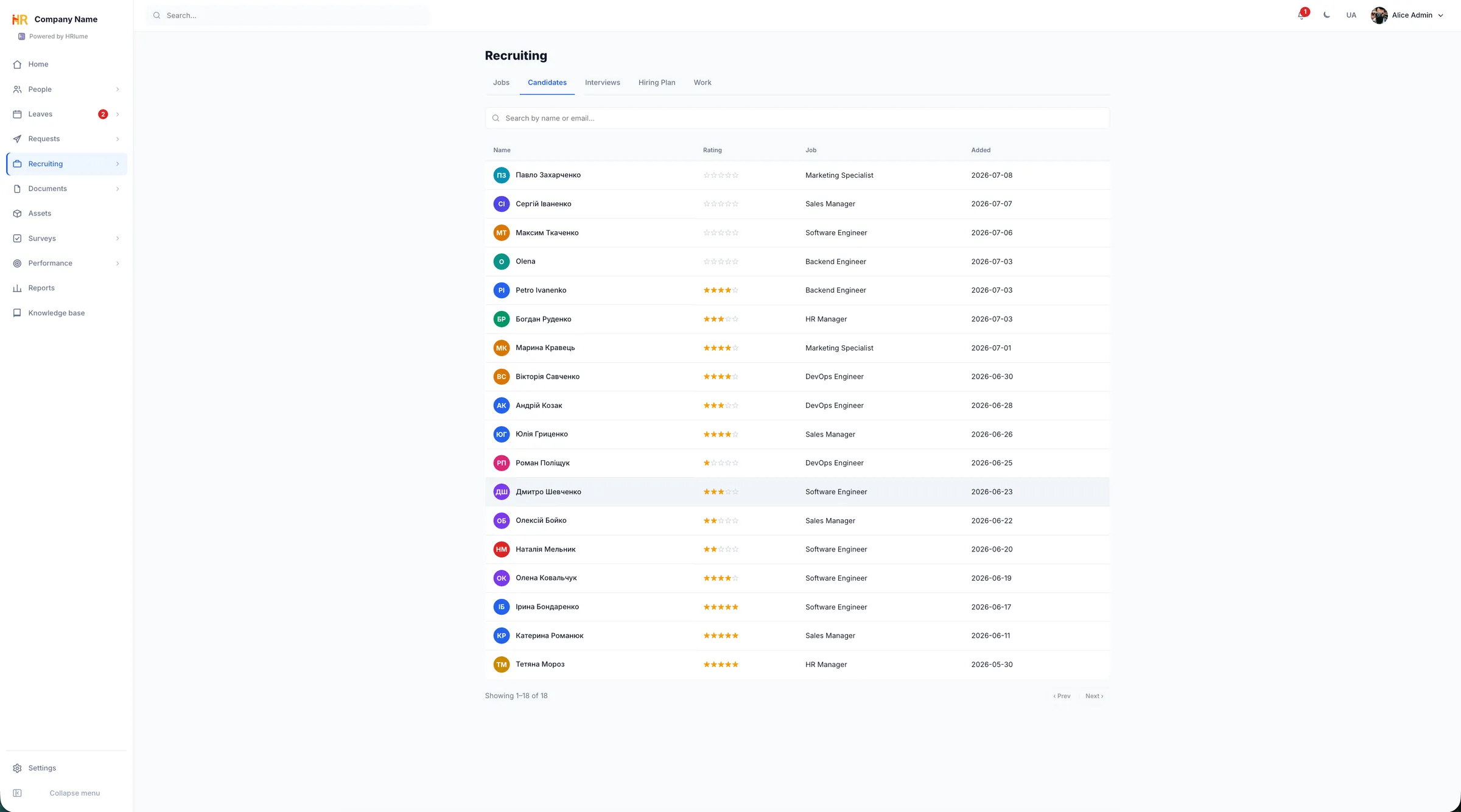 HRlume recruiting candidate pipeline
