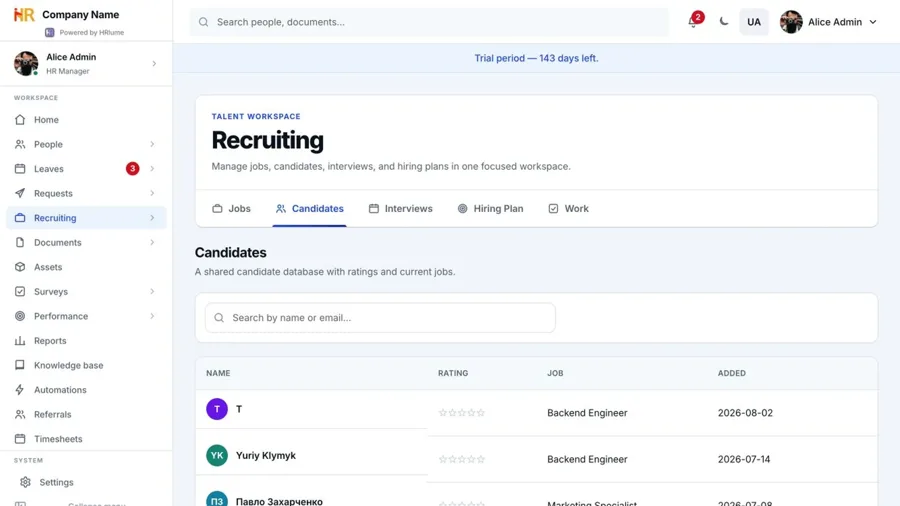 HRlume candidate database