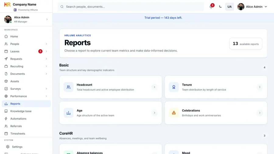 HRlume analytics library