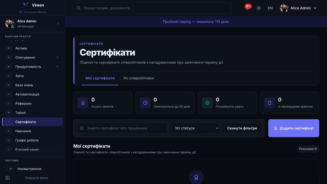 Реєстр атестації співробітників HRlume