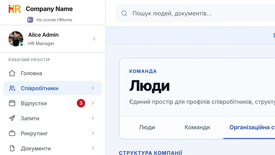 Організаційна схема HRlume для друку